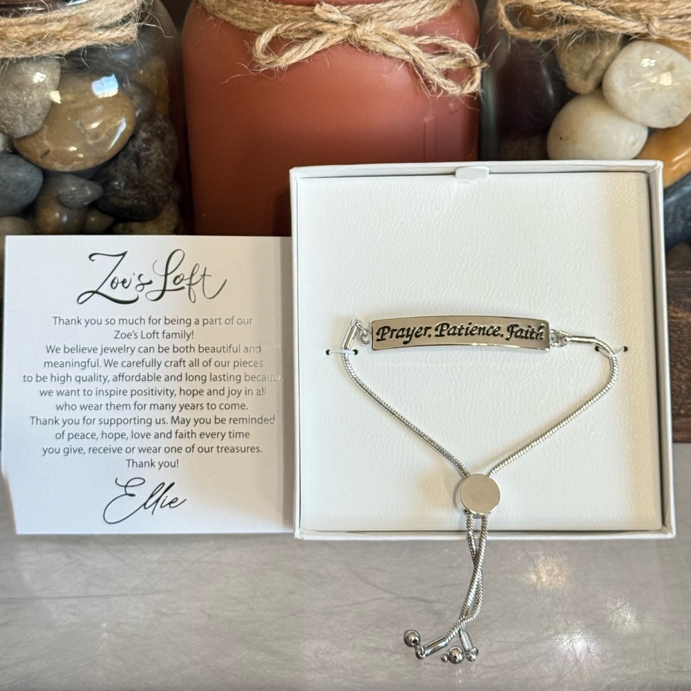 Zoe’s Loft Prayer Patience Faith Rhodium & Gold Adjustable Snake Chain Bracelet